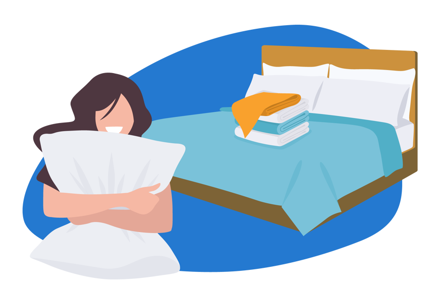 woman smiling with a cotton percale duvet cover